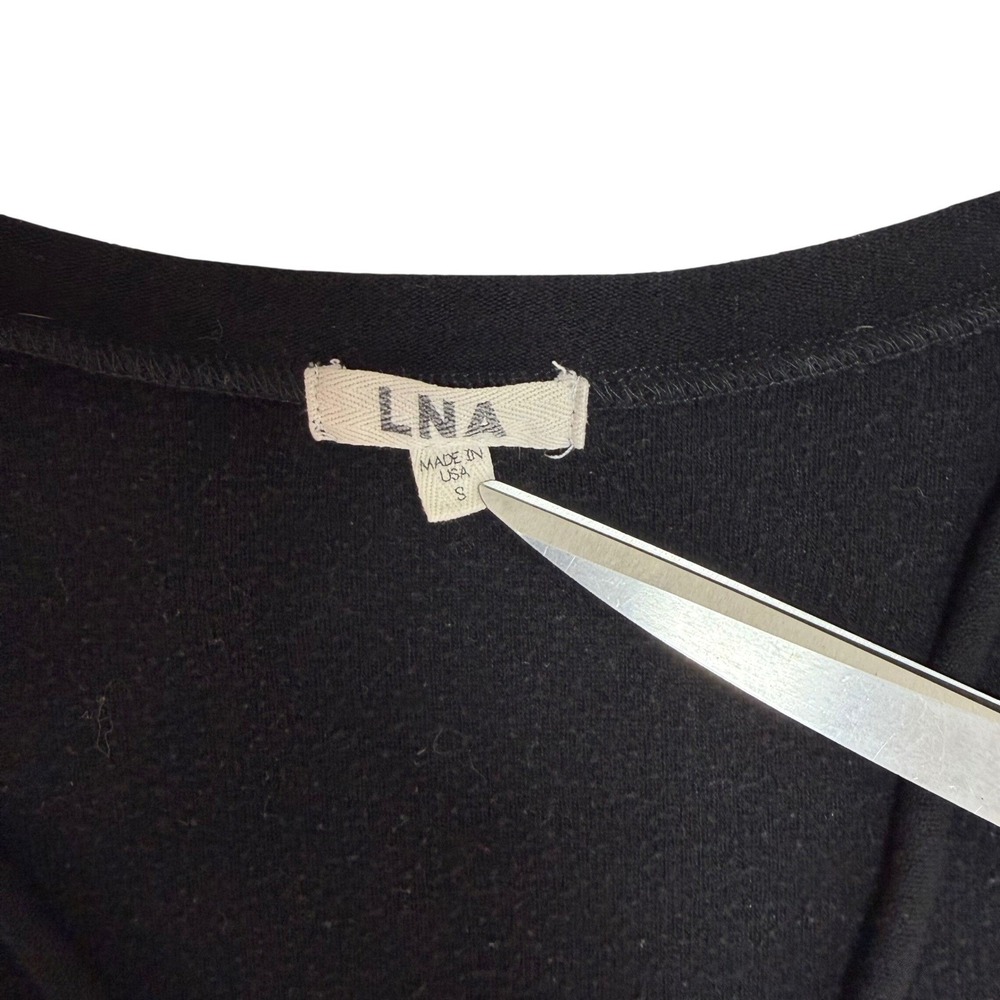 LNA Black V Neck Long Sleeve Top Made in USA Size S Pullover Cut Out Stretchy - Picture 3 of 8